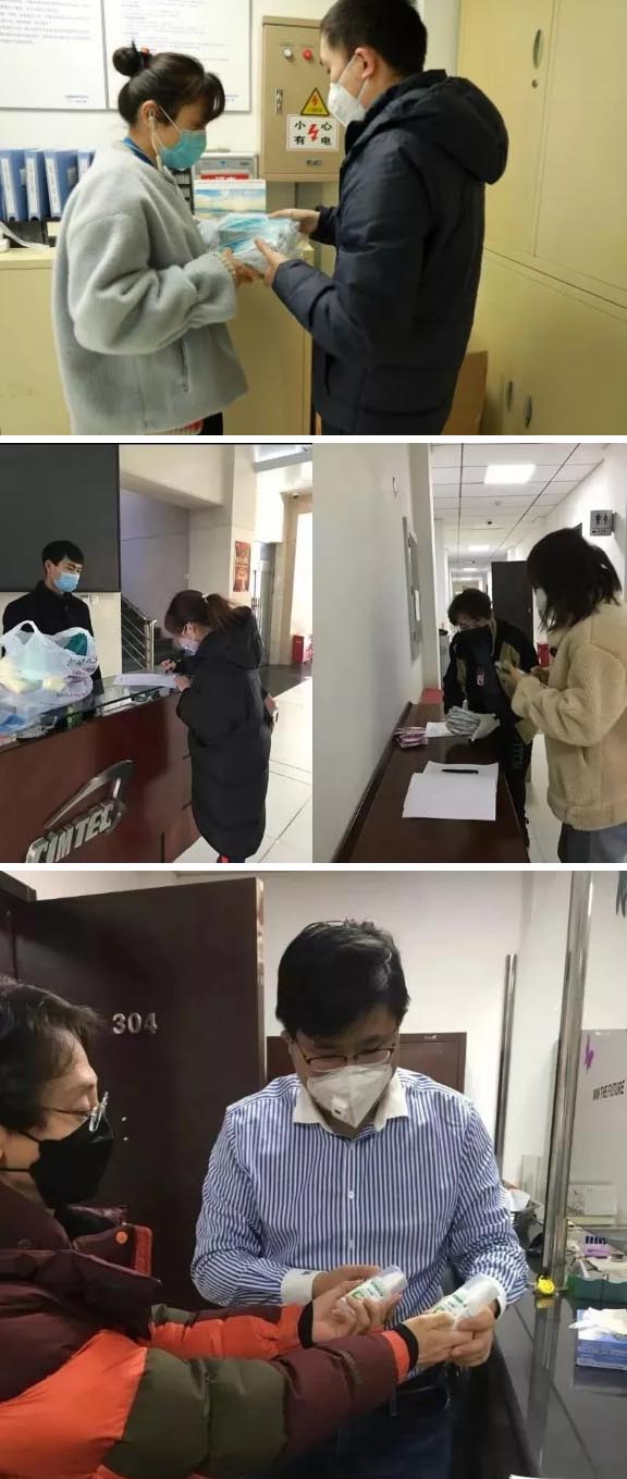 發(fā)放防護(hù)物資：口罩、手套、消毒液、洗手液
